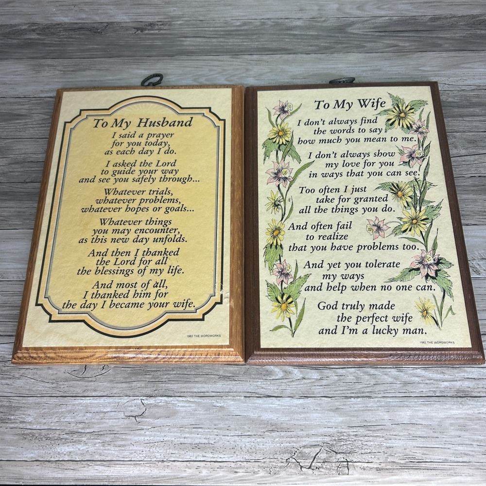 Vintage Woodworks Wood Wall Plaque‎ Husband Wife Couple Sign Retro Home Decor